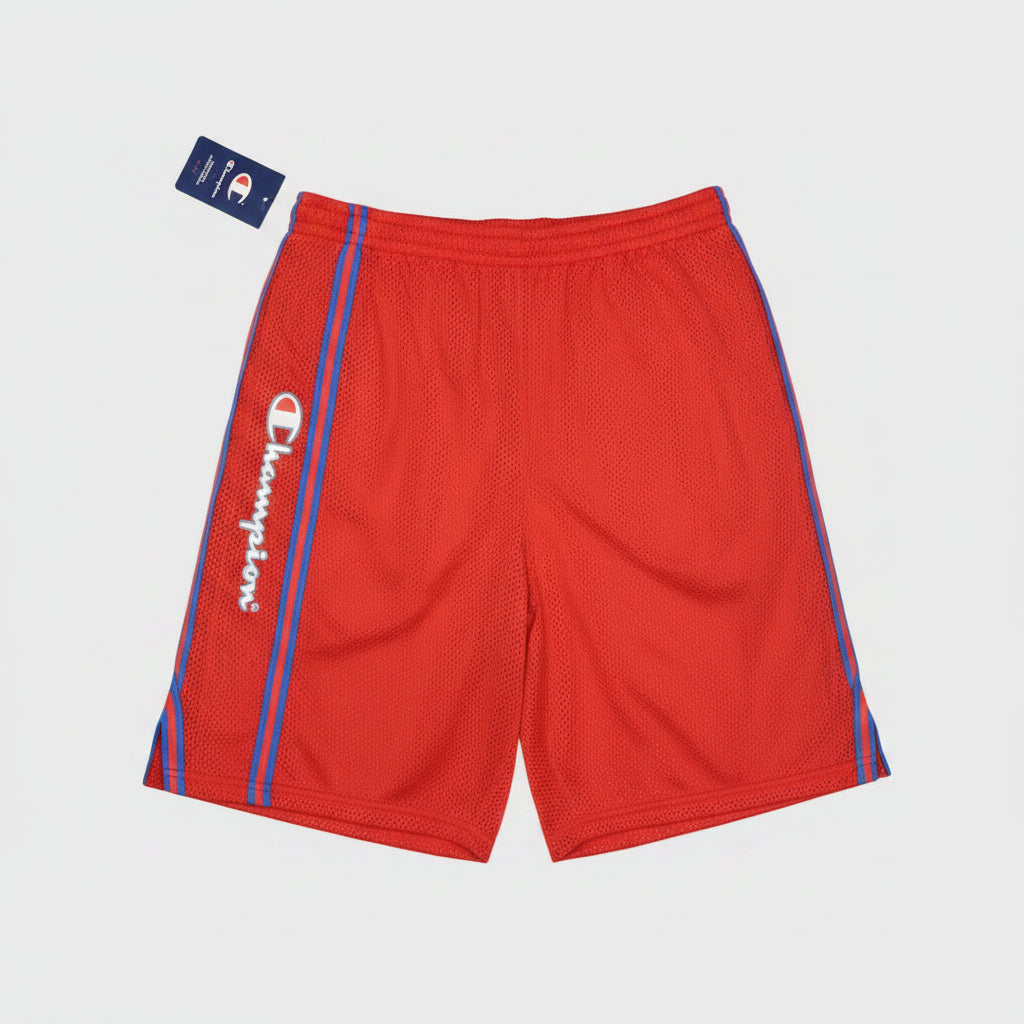 Champion Authentic Athleticwear Mesh Shorts - Red with Blue & Red Ribbons on Sides