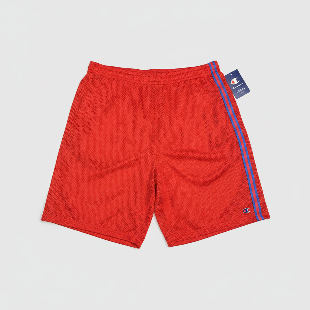 Champion Authentic Athleticwear Mesh Shorts - Red with Blue & Red Ribbons on Sides