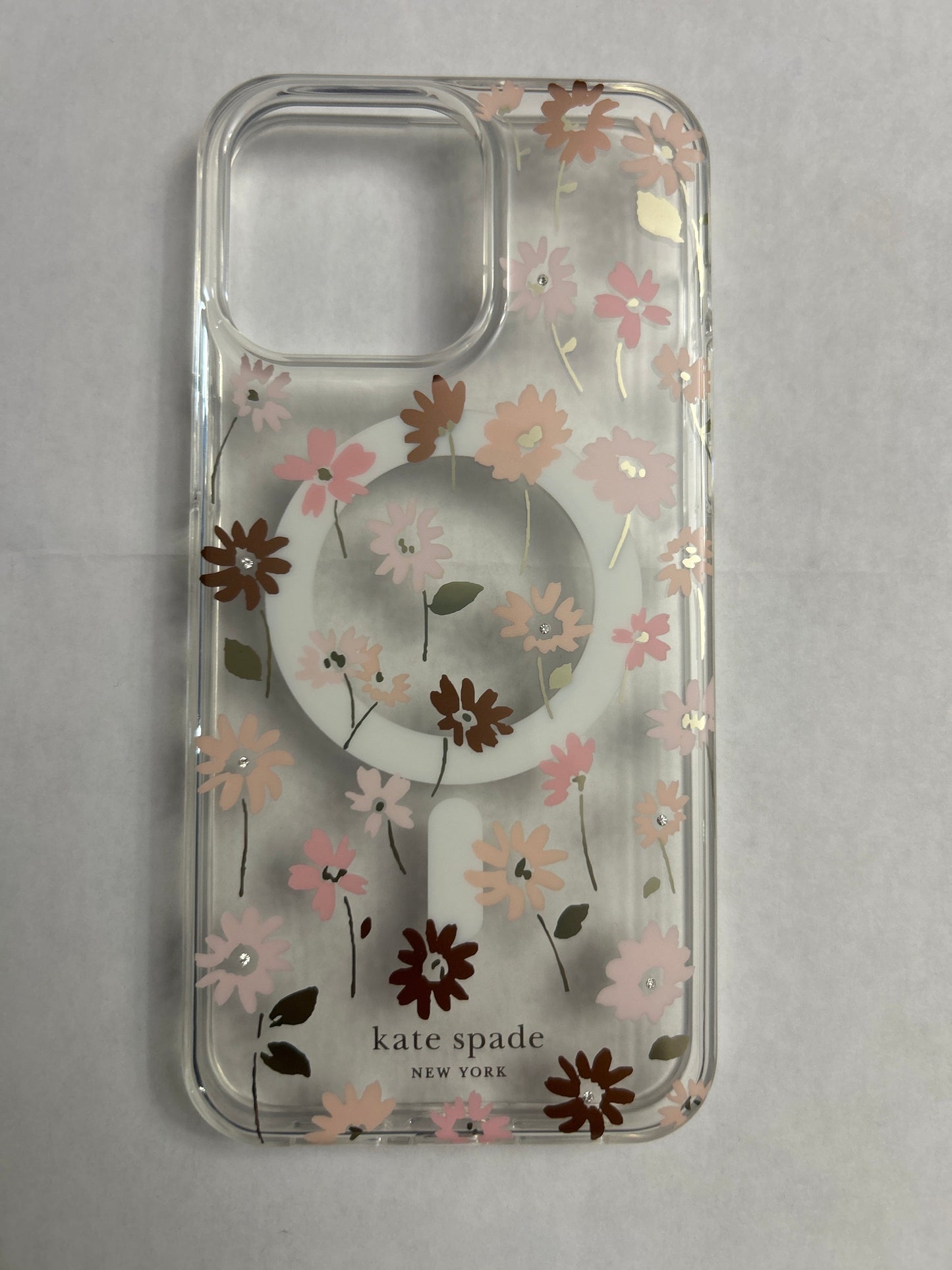 Kate Spade New York iPhone 15 Pro Max Case - Pink Daisies & Iridescent Copper Flowers - MagSafe Compatible