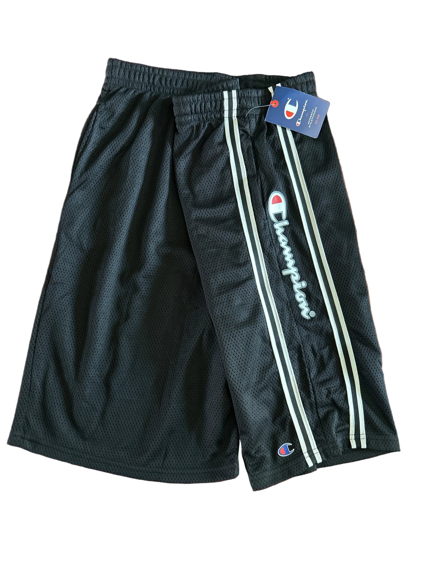 Champion Authentic Athleticwear Mesh Shorts - Black with CHAMPION Text on Leg