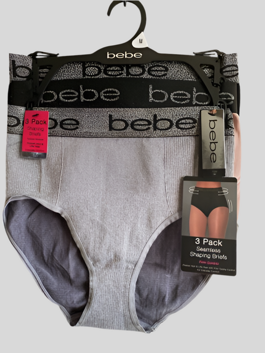 bebe Women 3 Pck Seamless Shaping Briefs~Tummy Control~Shape Hips & Lifts Rear M
