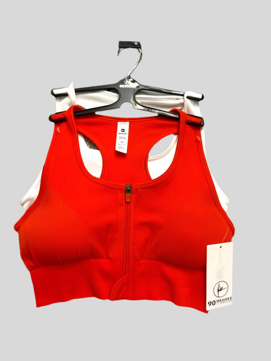90 Degree By Reflex High Perform. Orang/WHITE Full Sup.-Sport  Bra Set-2 Size. M