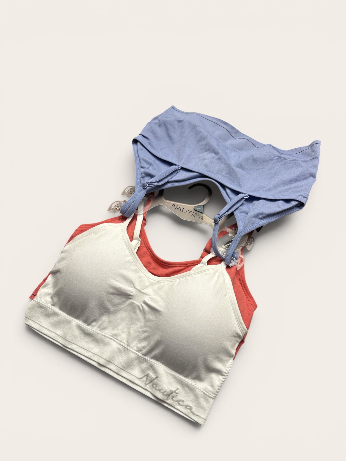 Nautica Intimates Pull-On Bra with Removable Cups – 3-Pack (Coral, White & Blue) | Size 2X