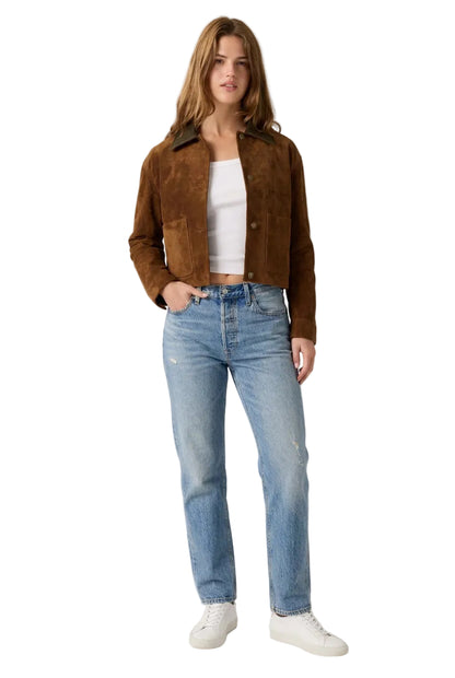 Levi's Women's Suede Cropped Chore Jacket Brown Size XL