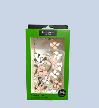 Kate Spade New York iPhone 15 Pro Max Case - White & Pink Flowers with Rhinestones - MagSafe Compatible