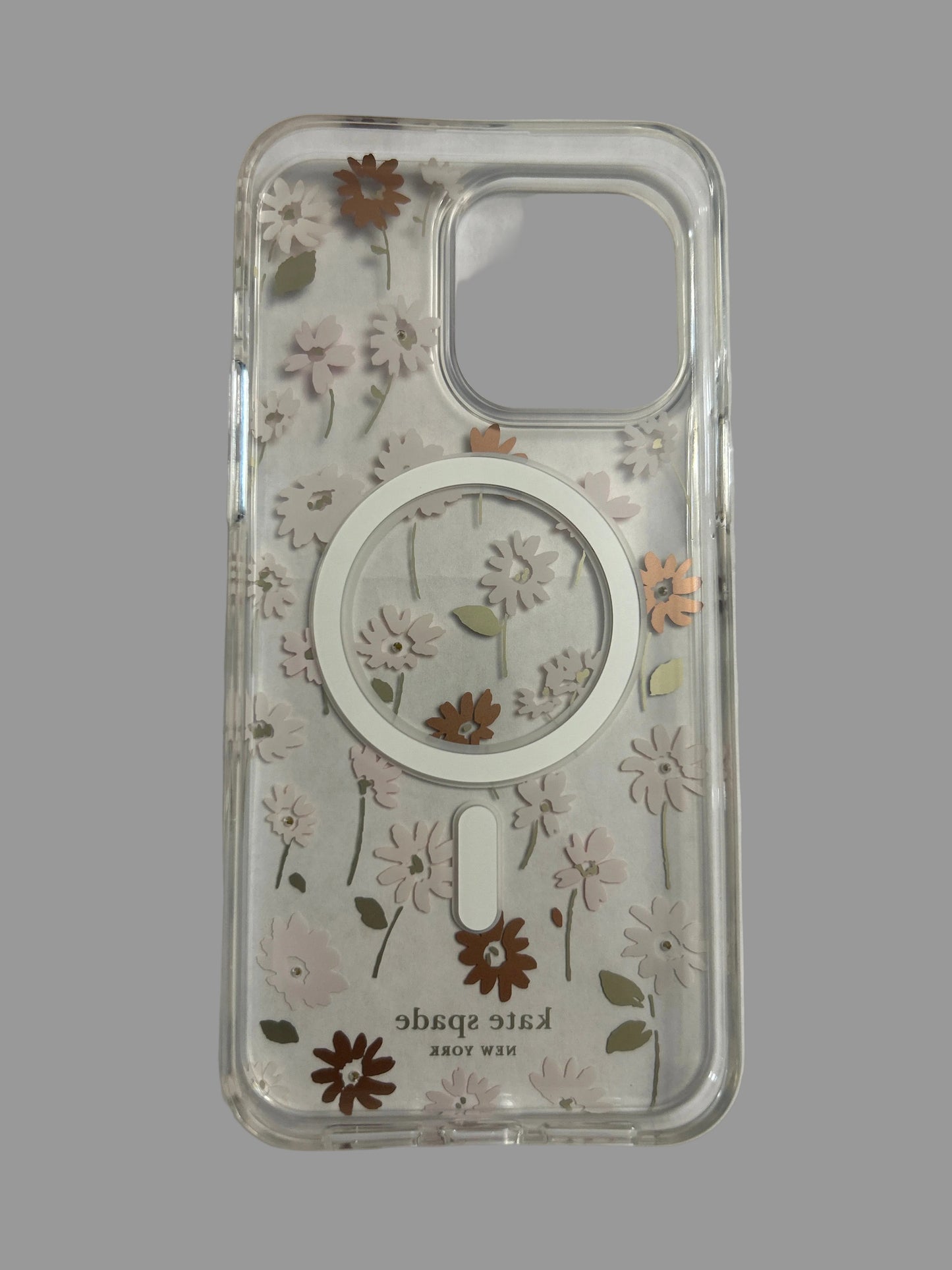 Kate Spade New York iPhone 15 Pro Max Case - Pink Daisies & Iridescent Copper Flowers - MagSafe Compatible