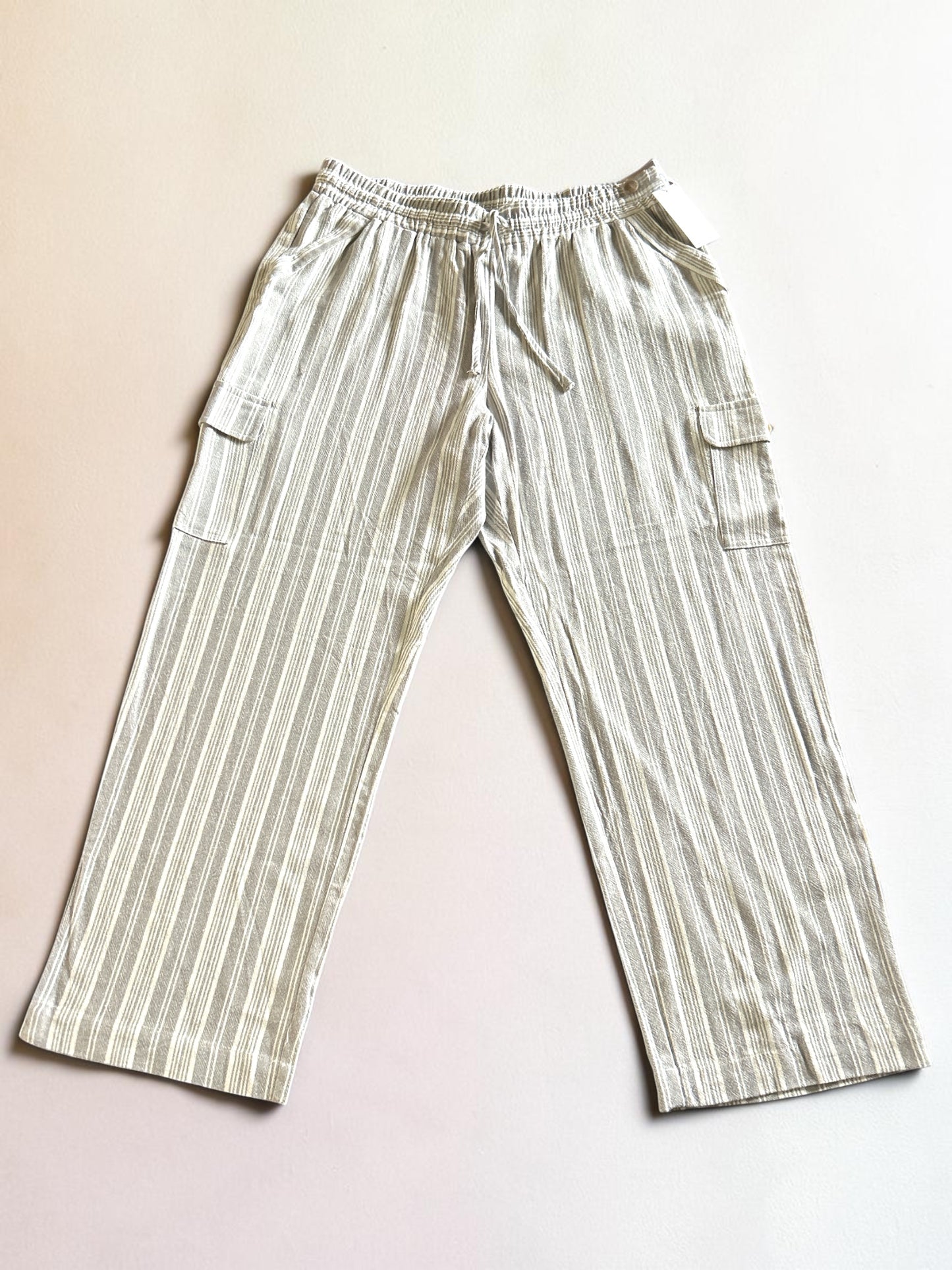 Marissa Olivia Wide Leg Linen Pants – Grey & White Stripe