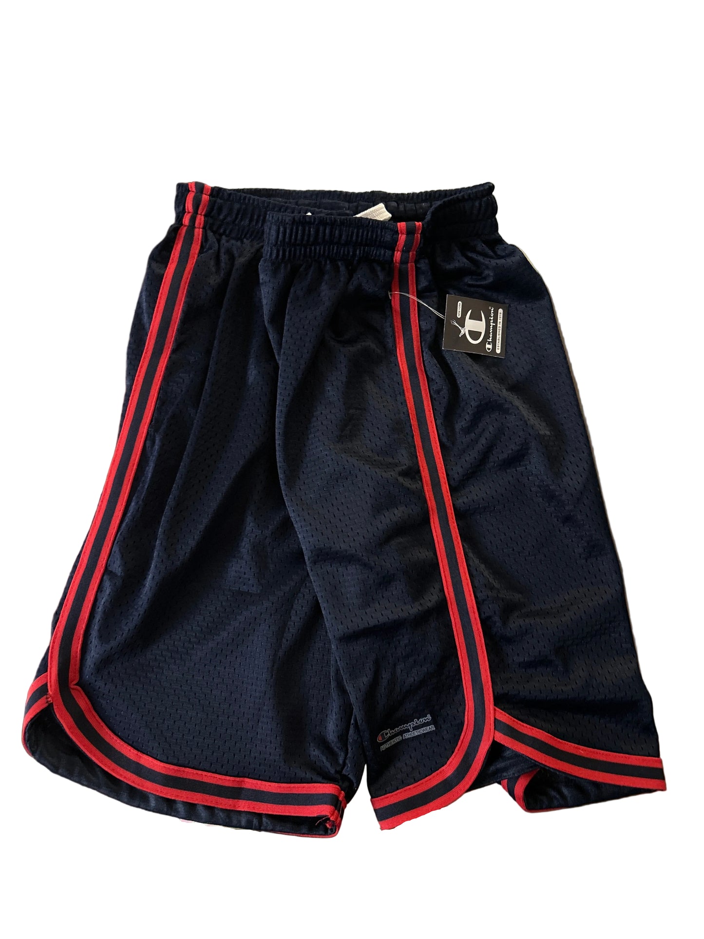 Champion Authentic Athleticwear Mesh Shorts - Blue with Red-Blue-Red Ribbon Along Leg Bottom