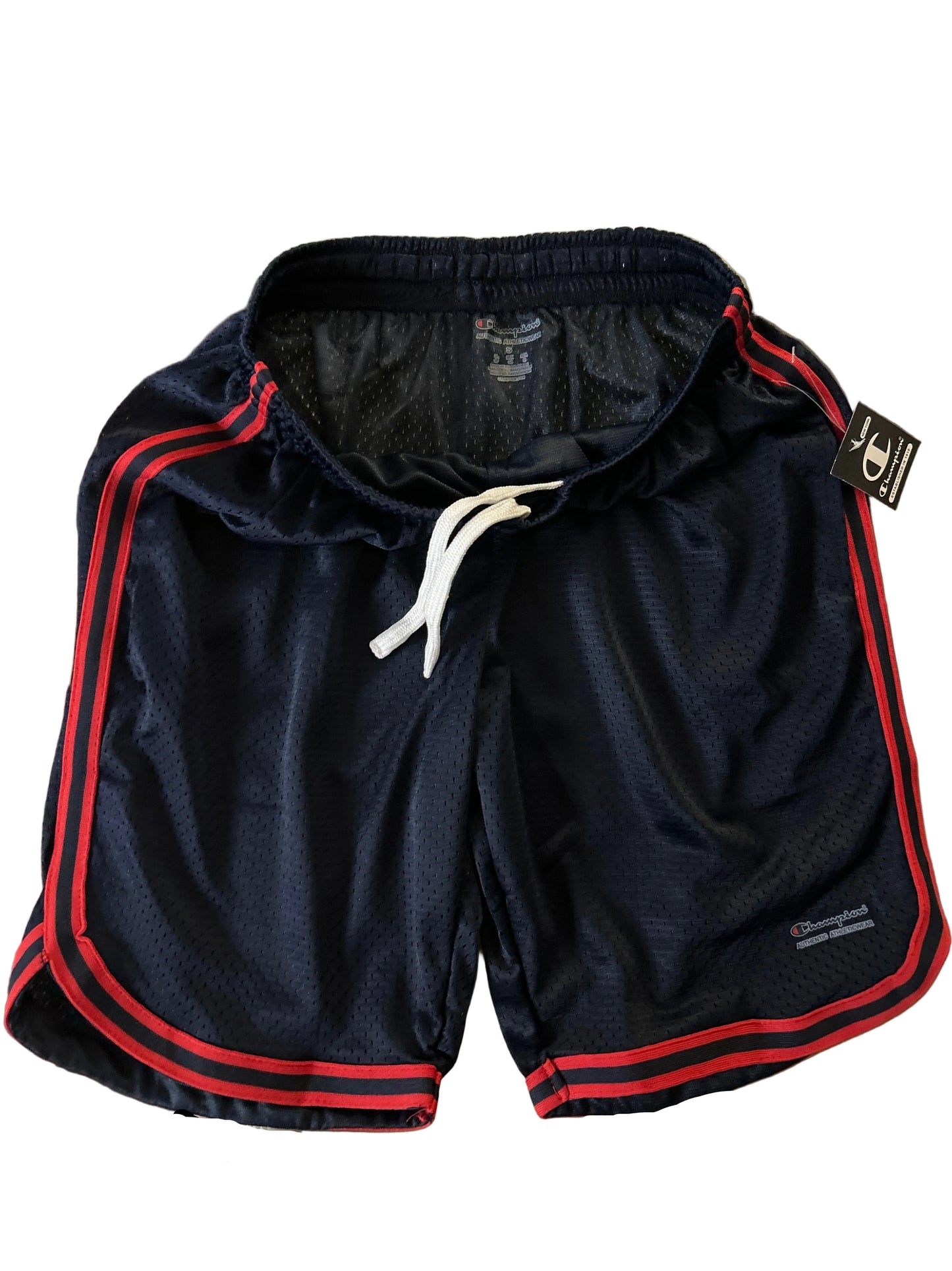 Champion Authentic Athleticwear Mesh Shorts - Blue with Red-Blue-Red Ribbon Along Leg Bottom