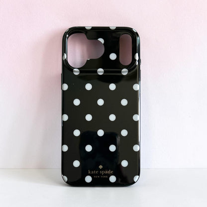 Kate Spade New York iPhone 17 Pro Max Case - White Polka Dots Black - MagSafe Compatible