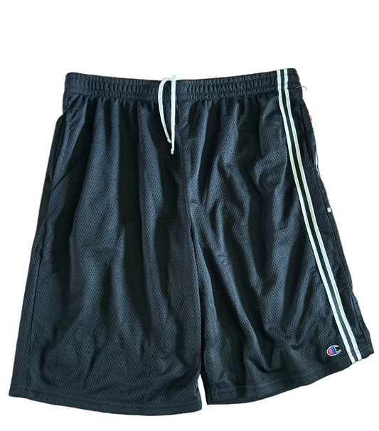 Champion Authentic Athleticwear Mesh Shorts - Black with CHAMPION Text on Leg