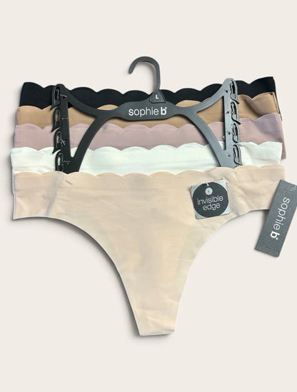 Sophie B Invisible No Show Scallop Thong Panty 5-Pack Multicolor Women Size L