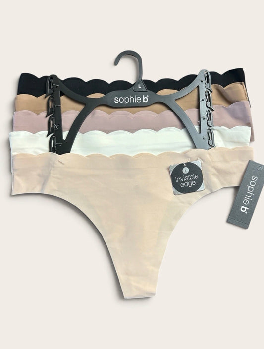 Sophie B Invisible No Show Scallop Thong Panty 5-Pack Multicolor Women Size L