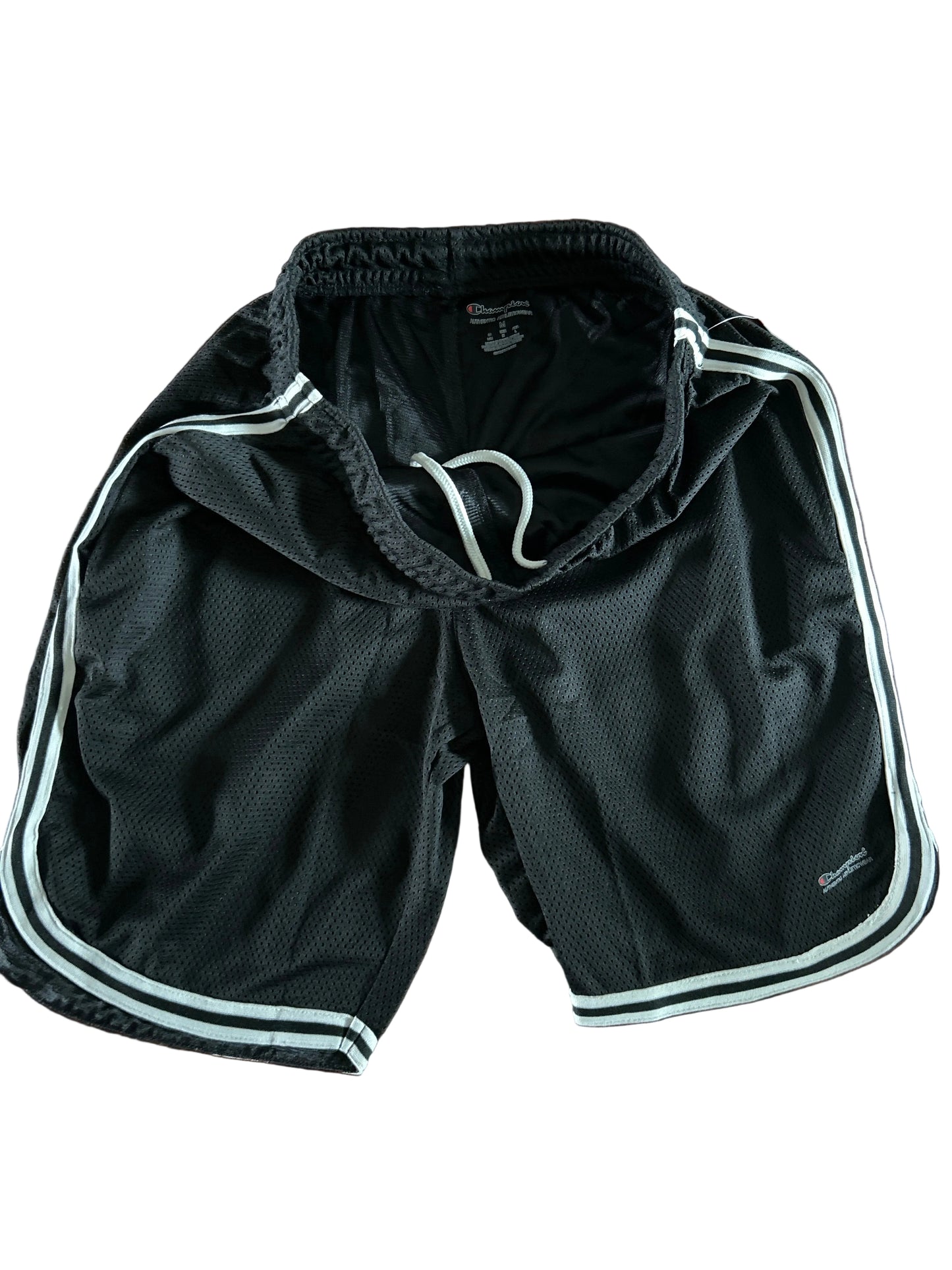 Champion Authentic Athleticwear Mesh Shorts - Black with White & Black Ribbon and Champion Authentic Activewear Logo