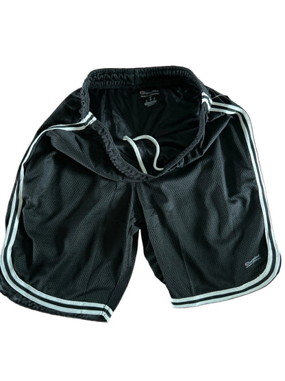Champion Authentic Athleticwear Mesh Shorts - Black with White & Black Ribbon and Champion Authentic Activewear Logo