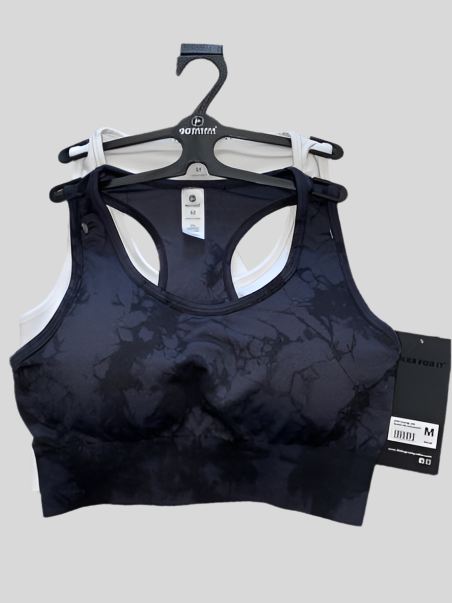 90 Degree By Reflex High Perform.Full Support Sport Bra Set-Two M- TIE DIE $58