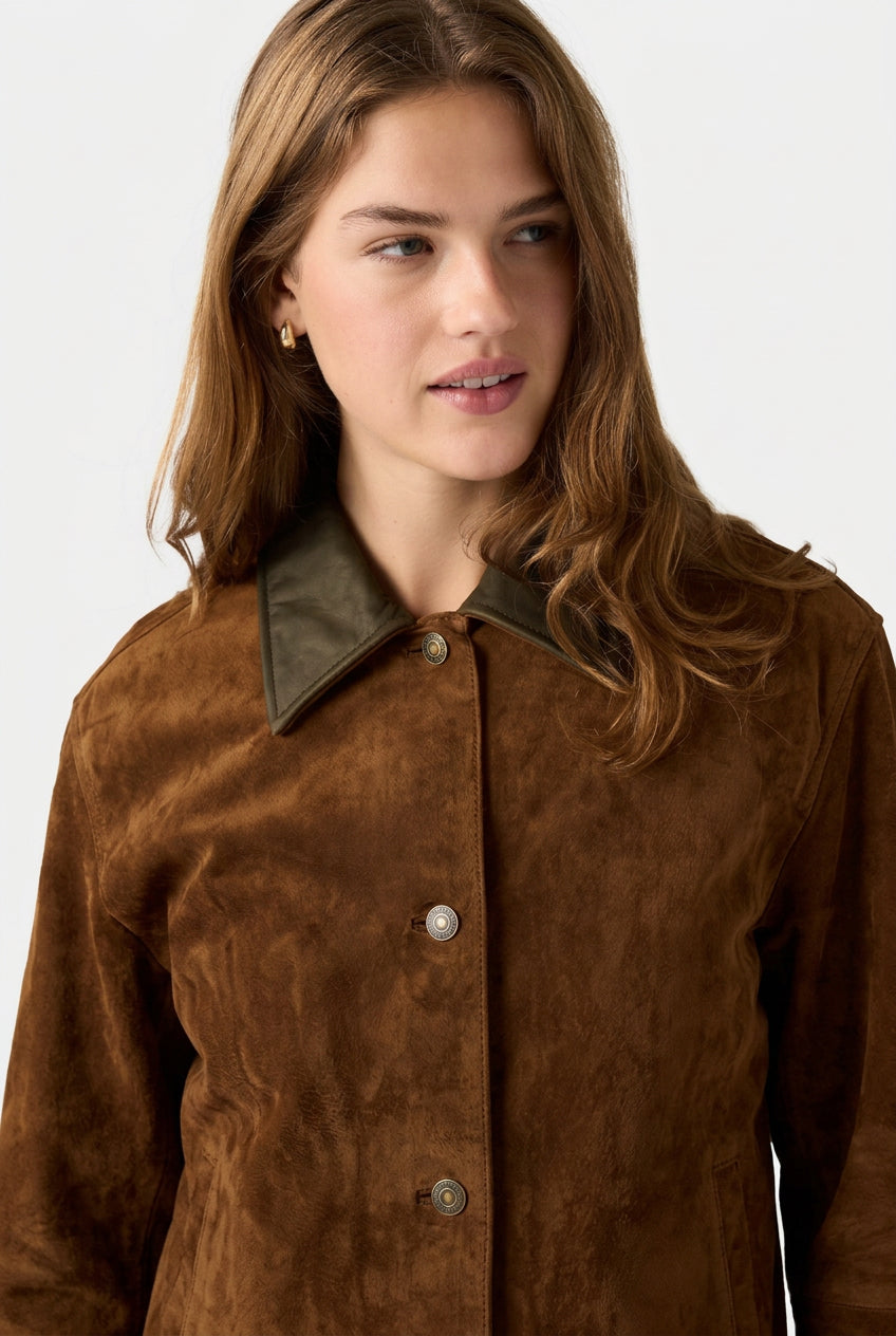 Levi's Women's Suede Cropped Chore Jacket Brown Size XL