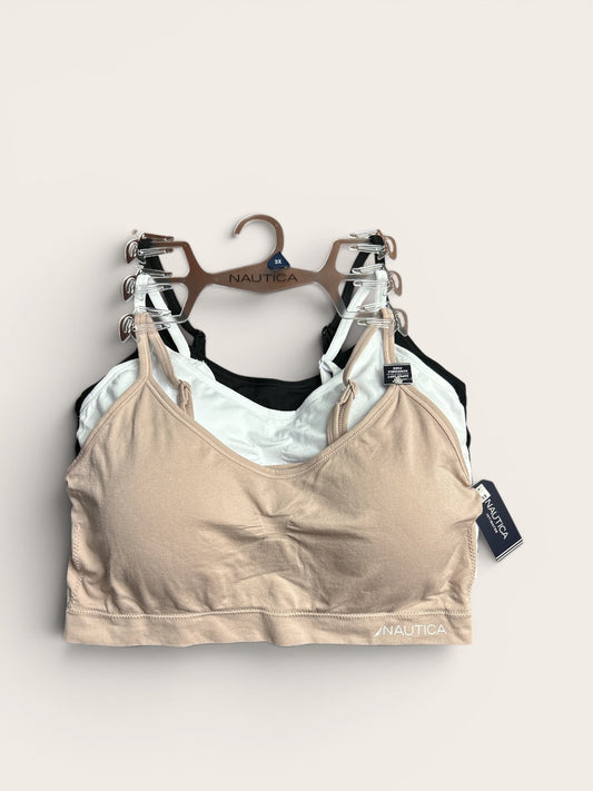 Nautica Intimates Pull-On Bra with Adjustable Straps – 3-Pack (Beige, White & Black) | Size 3X