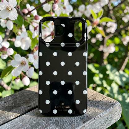 Kate Spade New York iPhone 17 Pro Max Case - White Polka Dots Black - MagSafe Compatible