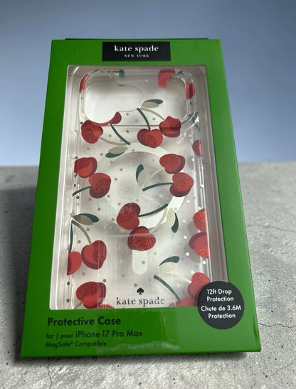 Kate Spade New York iPhone 17 Pro Max Case - Red Cherries Glitter - MagSafe Compatible