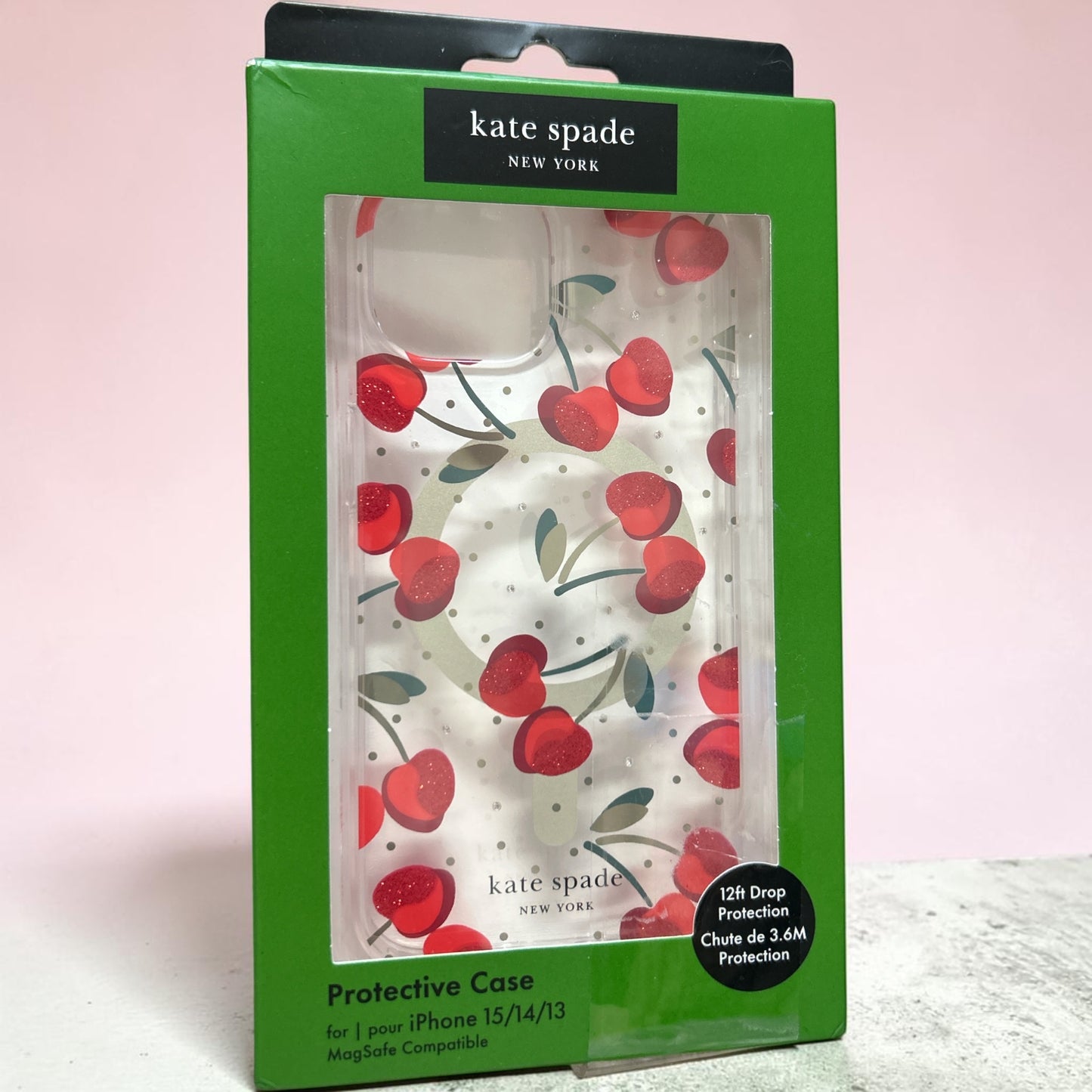 Kate Spade New York iPhone 15 / 14 / 13 Case - Red Cherries Glitter - MagSafe Compatible