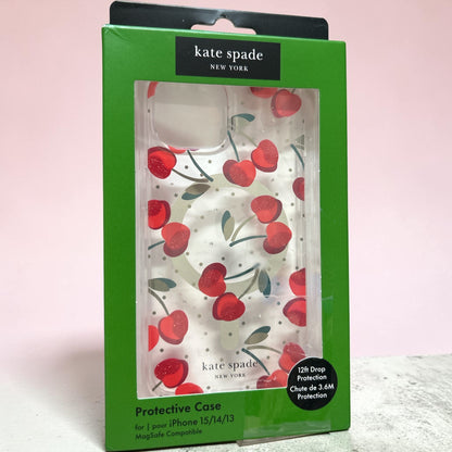 Kate Spade New York iPhone 15 / 14 / 13 Case - Red Cherries Glitter - MagSafe Compatible