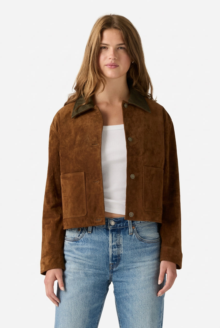Levi's Women's Suede Cropped Chore Jacket Brown Size XL