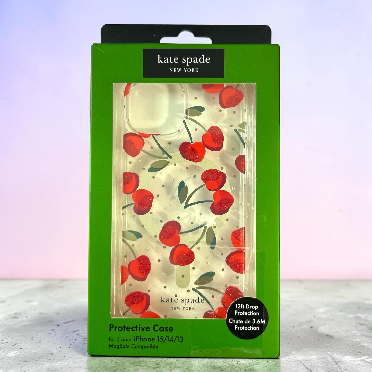 Kate Spade New York iPhone 15 / 14 / 13 Case - Red Cherries Glitter - MagSafe Compatible
