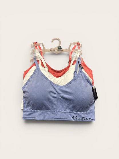 Nautica Intimates Pull-On Bra with Removable Cups – 3-Pack (Coral, White & Blue) | Size 2X