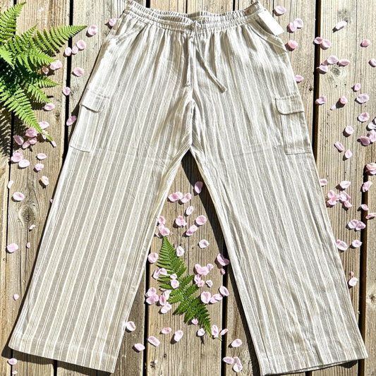 Marissa Olivia Wide Leg Linen Pants – Grey & White Stripe