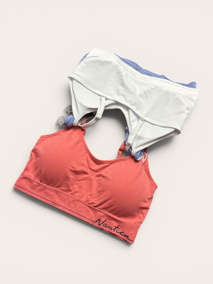 Nautica Intimates Pull-On Bra with Removable Cups – 3-Pack (Coral, White & Blue) | Size 2X
