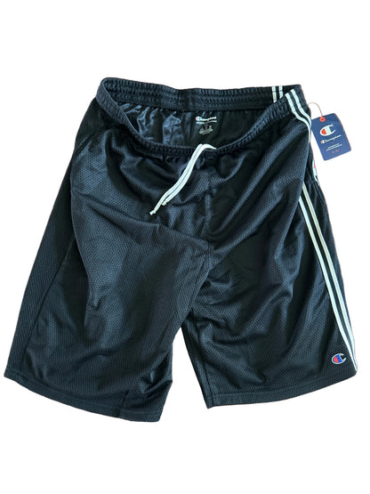 Champion Authentic Athleticwear Mesh Shorts - Black with CHAMPION Text on Leg