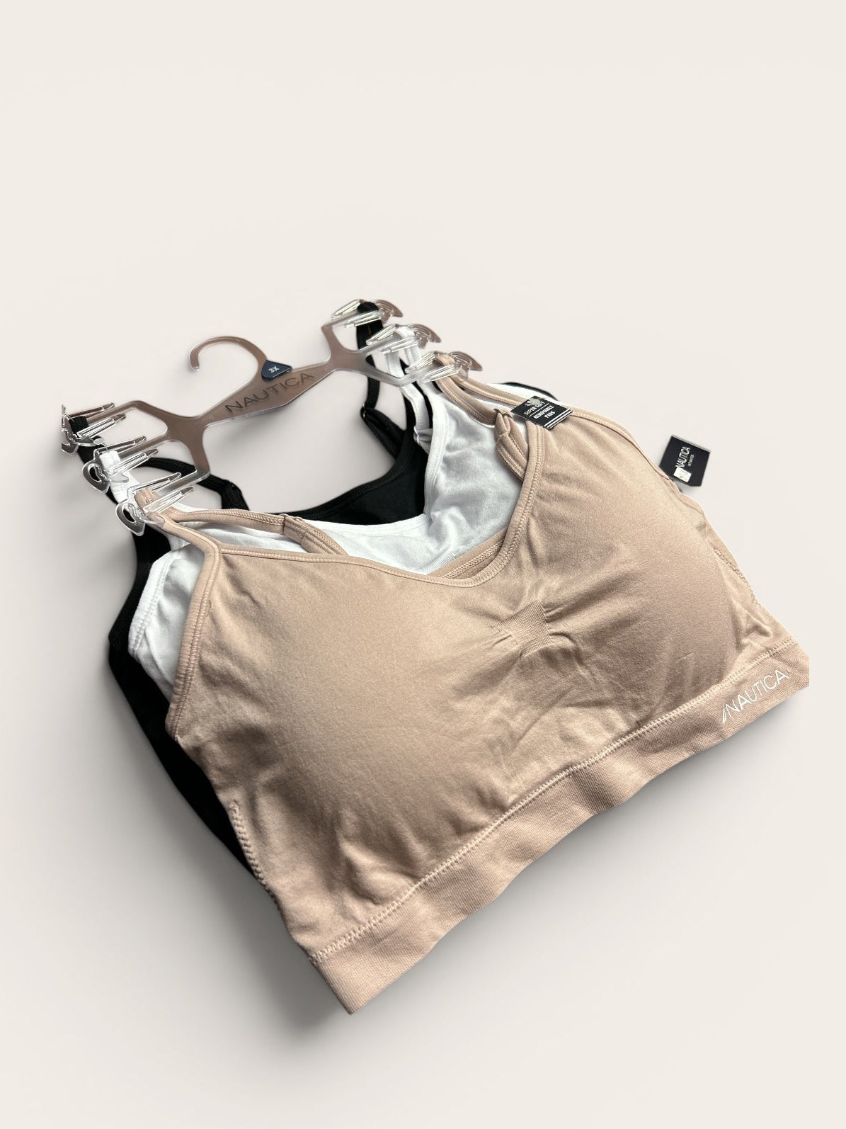 Nautica Intimates Pull-On Bra with Adjustable Straps – 3-Pack (Beige, White & Black) | Size 3X