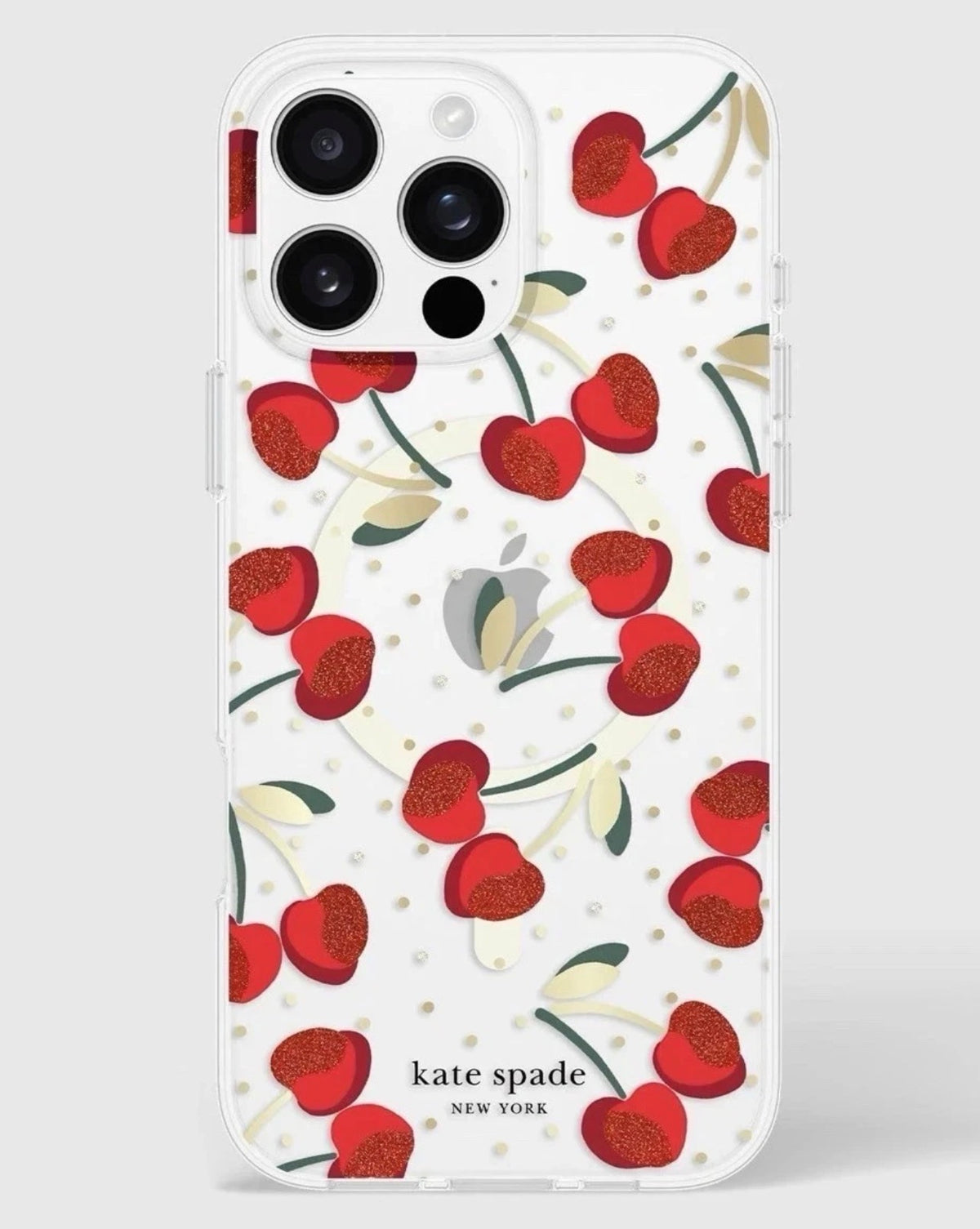 Kate Spade New York iPhone 16 Pro Max Case - Red Cherries Glitter - MagSafe Compatible