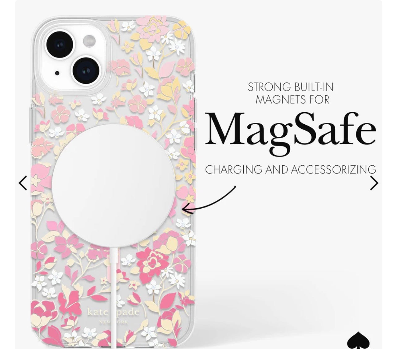 Kate Spade New York iPhone 14 Pro Max Case - Pink Flowers & Rhinestones - MagSafe Compatible