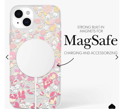 Kate Spade New York iPhone 14 Pro Max Case - Pink Flowers & Rhinestones - MagSafe Compatible