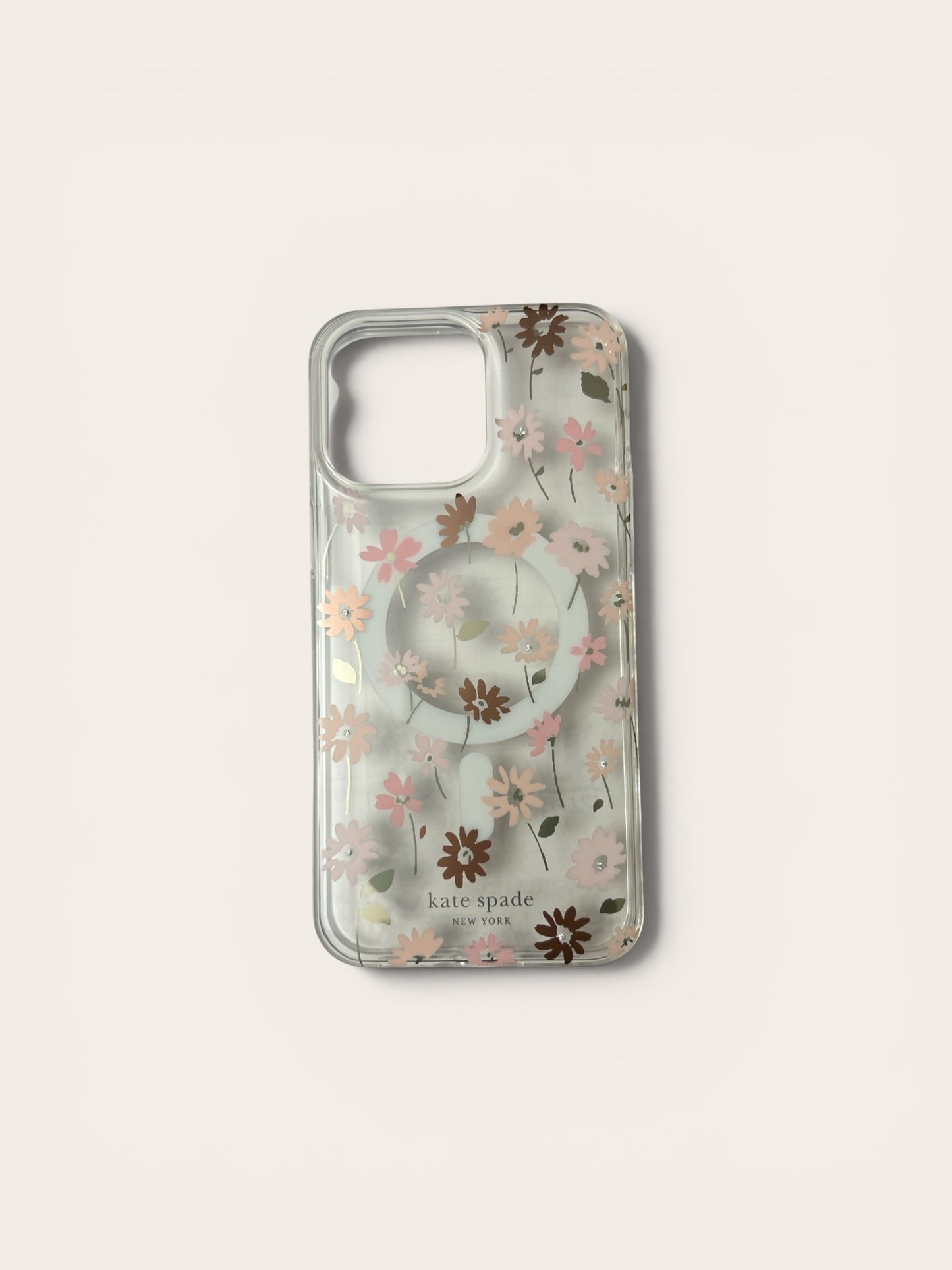 Kate Spade New York iPhone 15 Pro Max Case - Pink Daisies & Iridescent Copper Flowers - MagSafe Compatible