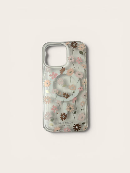 Kate Spade New York iPhone 15 Pro Max Case - Pink Daisies & Iridescent Copper Flowers - MagSafe Compatible
