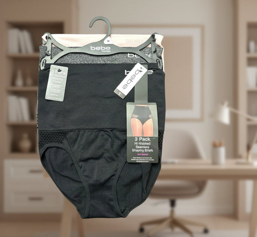 bebe Women's 3-Pack Shaping Briefs Firm Control High Waist