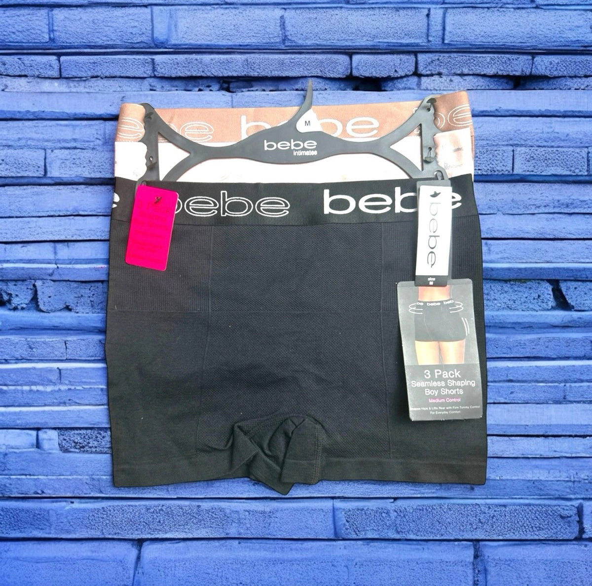 Bebe Women's 3-Pack LOGO Seamless Shaping Boyshorts - Barbie Theme - Medium Control
