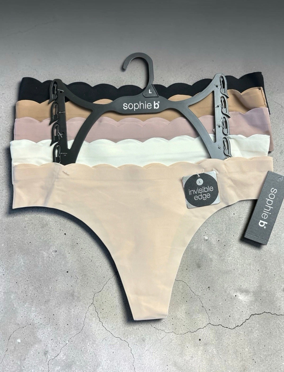 Sophie B Invisible No Show Scallop Thong Panty 5-Pack Multicolor Women Size L