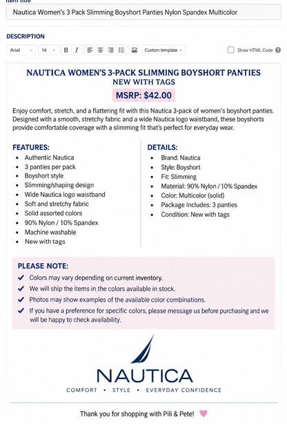 Nautica Women's 3-Pack Slimming Boyshort Panties New With Tags - MSRP: $42.00