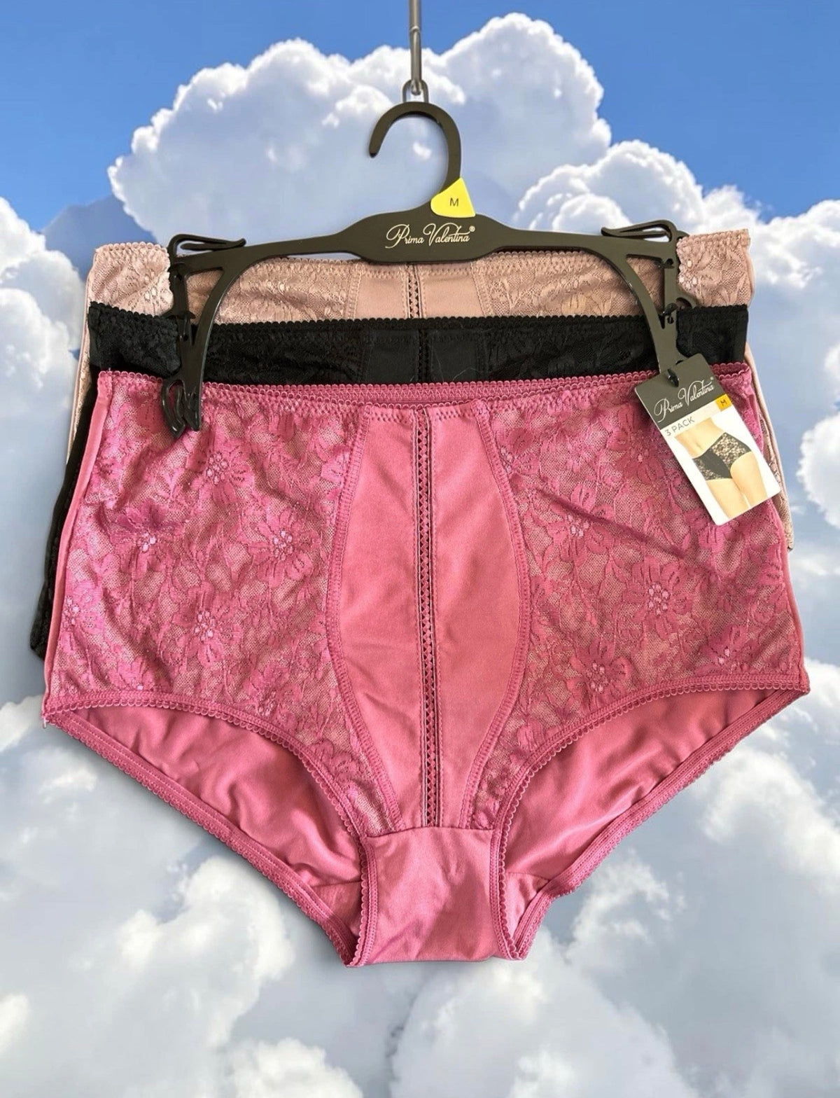 Prima Valentina 3-Pack Lace Hi-Cut Briefs Style 68022 - Multicolor Seamless