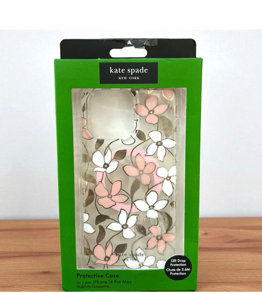 Kate Spade New York iPhone Pro Max Case - White & Pink Flowers with Rhinestones - MagSafe Compatible