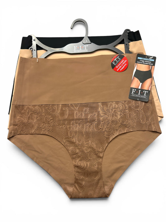 F.I.T. Panties - 3-Piece Floral Set - High-Waisted Lace & Bonded Briefs