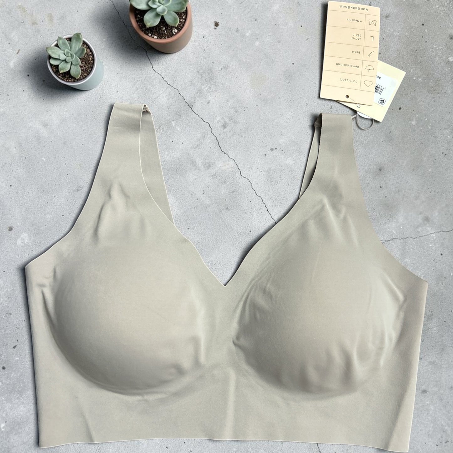 True & Co Women's True Body Boost V-Neck Bra - Large - Taupe