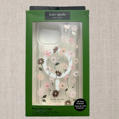 Kate Spade New York iPhone 15 Pro Max Case - Pink Daisies & Iridescent Copper Flowers - MagSafe Compatible