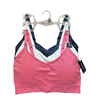 Nautica Intimates Pull-On Bra with Removable Cups – 3-Pack (Coral, White & Blue)