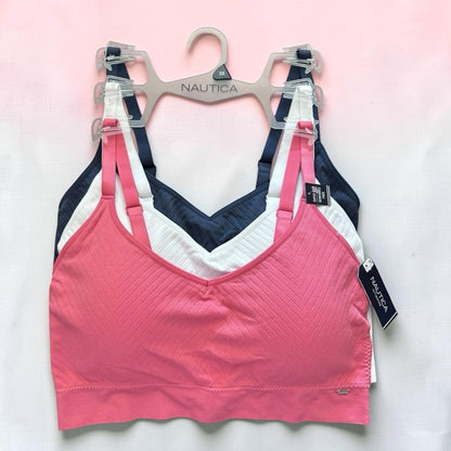 Nautica Intimates Pull-On Bra with Removable Cups – 3-Pack (Coral, White & Blue)