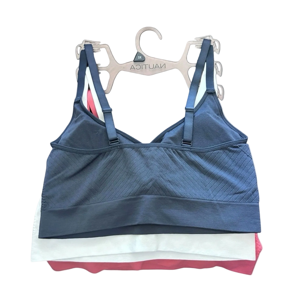 Nautica Intimates Pull-On Bra with Removable Cups – 3-Pack (Coral, White & Blue)